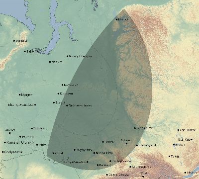 Map of the eclipse path across Russia on 02/03/2698