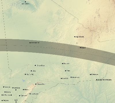 Map of the eclipse path across Mali on 06/09/2700