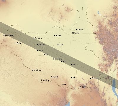 Map of the eclipse path across South Sudan on 06/09/2700