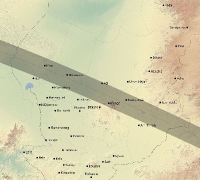Map of the eclipse path across Chad on 06/09/2700
