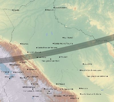 Map of the eclipse path across Bolivia on 12/02/2700