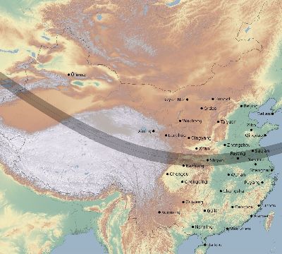 Map of the eclipse path across China on 11/22/2701
