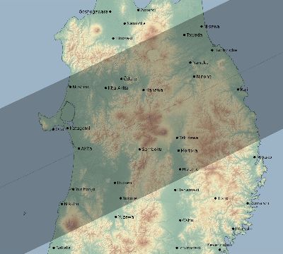 Map of the eclipse path across Japan on 11/22/2701