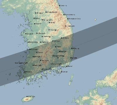 Map of the eclipse path across South Korea on 11/22/2701