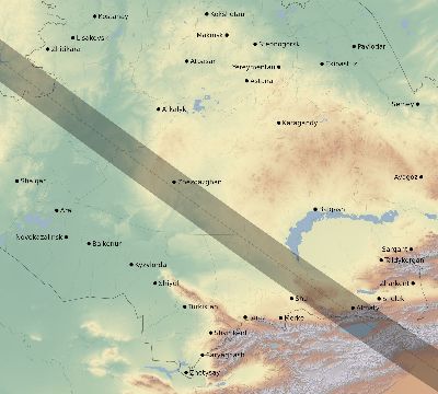 Map of the eclipse path across Kazakhstan on 11/22/2701