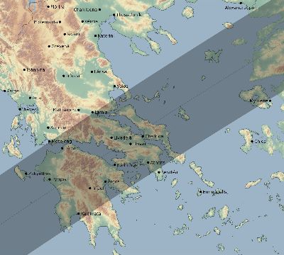 Map of the eclipse path across Greece on 04/08/2703