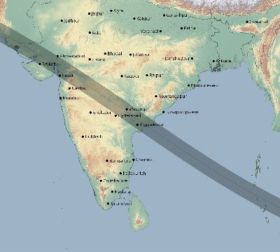 Map of the eclipse path across India on 09/21/2704