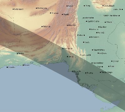 Map of the eclipse path across Pakistan on 09/21/2704