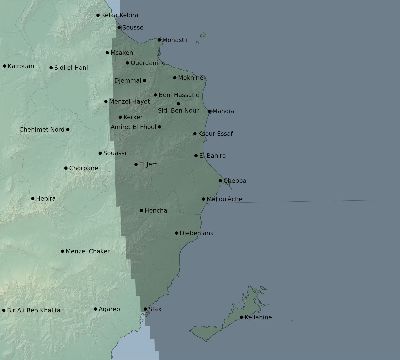 Map of the eclipse path across Tunisia on 09/21/2704