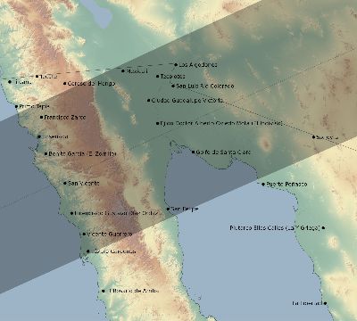 Map of the eclipse path across Mexico on 01/26/2707