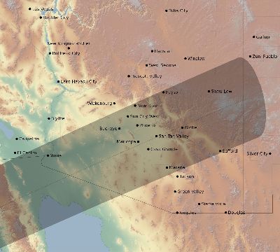Map of the eclipse path across United States on 01/26/2707
