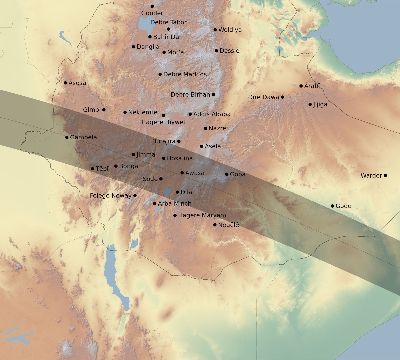Map of the eclipse path across Ethiopia on 07/21/2707