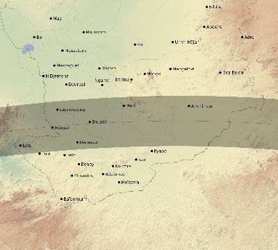 Map of the eclipse path across Chad on 07/21/2707
