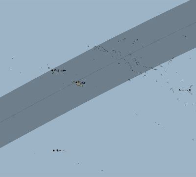 Map of the eclipse path across French Polynesia on 01/15/2708