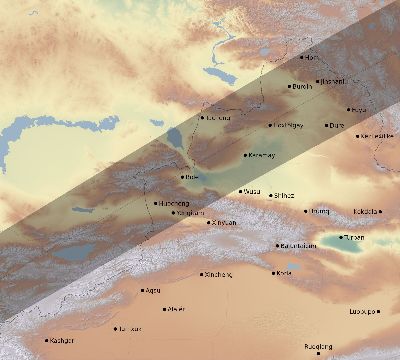 Map of the eclipse path across China on 07/10/2708