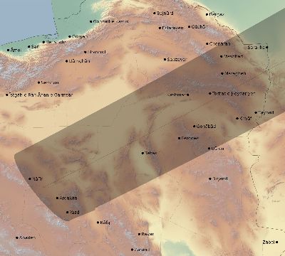 Map of the eclipse path across Iran on 07/10/2708