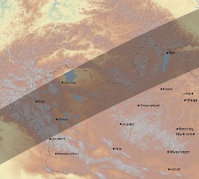 Map of the eclipse path across Mongolia on 07/10/2708