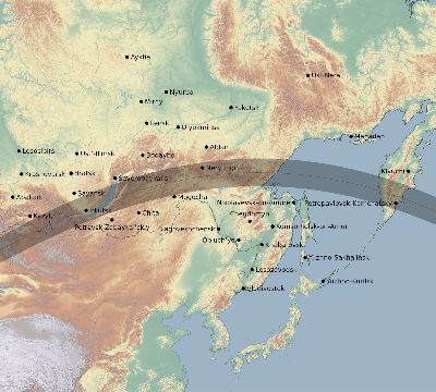 Map of the eclipse path across Russia on 07/10/2708