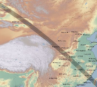 Map of the eclipse path across China on 11/13/2710