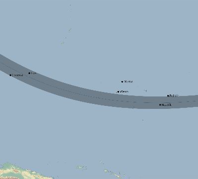 Map of the eclipse path across Micronesia on 11/13/2710