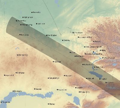 Map of the eclipse path across Kazakhstan on 11/13/2710