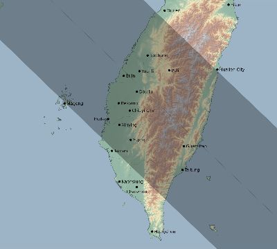 Map of the eclipse path across Taiwan on 11/13/2710