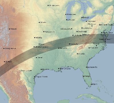 Map of the eclipse path across United States on 05/09/2711