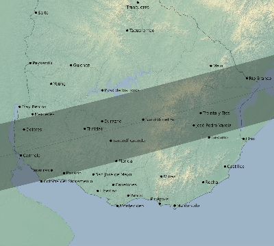 Map of the eclipse path across Uruguay on 11/02/2711