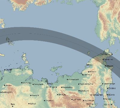Map of the eclipse path across Russia on 04/27/2712