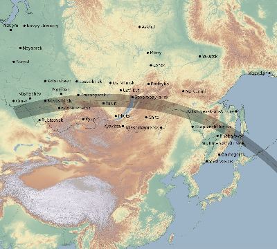 Map of the eclipse path across Russia on 09/01/2714