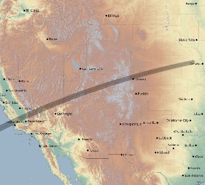 Map of the eclipse path across United States on 02/26/2715
