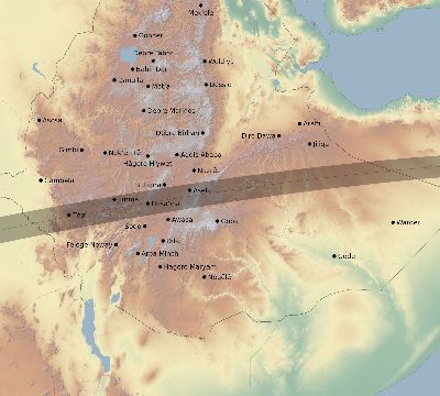 Map of the eclipse path across Ethiopia on 08/21/2715