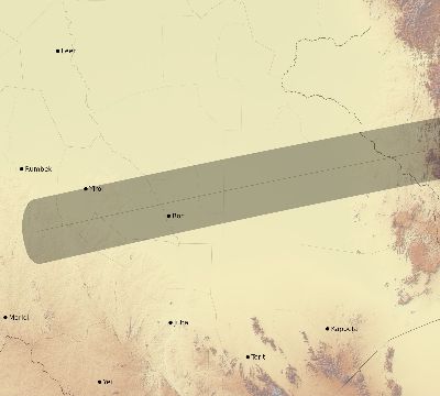 Map of the eclipse path across South Sudan on 08/21/2715