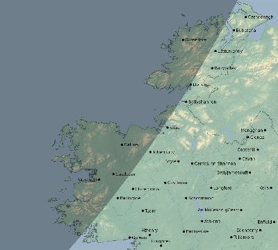 Map of the eclipse path across Ireland on 02/15/2716