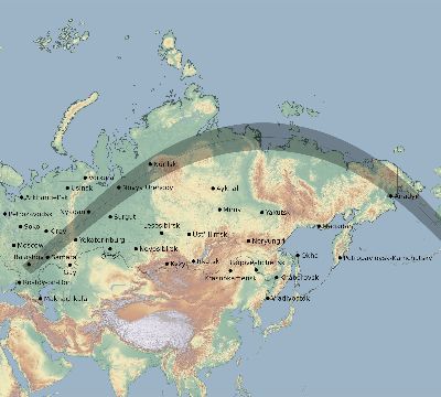 Map of the eclipse path across Russia on 07/01/2717