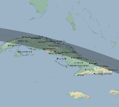 Map of the eclipse path across Cuba on 06/20/2718
