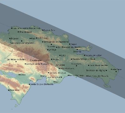 Map of the eclipse path across Dominican Republic on 06/20/2718