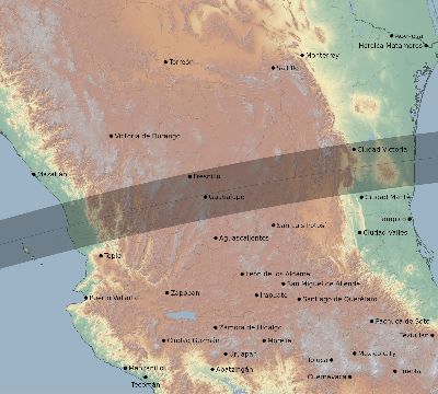 Map of the eclipse path across Mexico on 06/20/2718