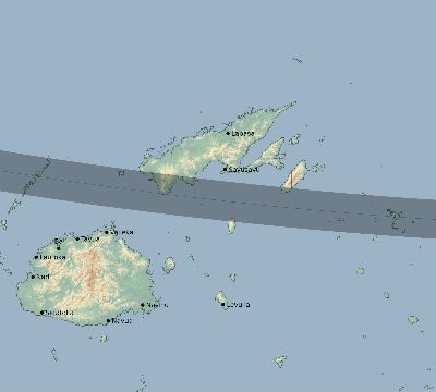 Map of the eclipse path across Fiji on 12/14/2718