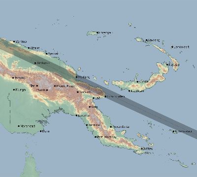 Map of the eclipse path across Papua New Guinea on 12/14/2718