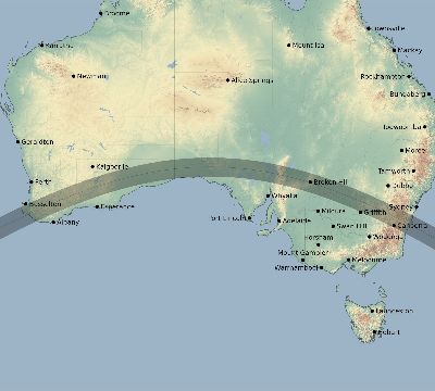 Map of the eclipse path across Australia on 06/10/2719