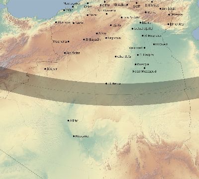 Map of the eclipse path across Algeria on 12/03/2719