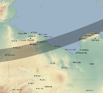Map of the eclipse path across Libya on 12/03/2719