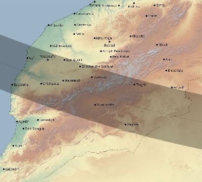 Map of the eclipse path across Morocco on 12/03/2719