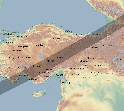 Map of the eclipse path across Turkey on 12/03/2719