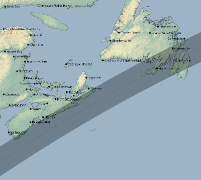 Map of the eclipse path across Canada on 04/18/2721