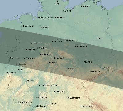 Map of the eclipse path across Germany on 04/18/2721