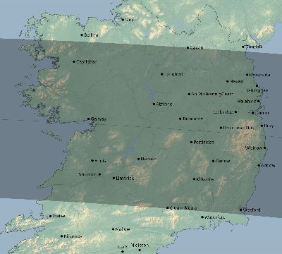Map of the eclipse path across Ireland on 04/18/2721