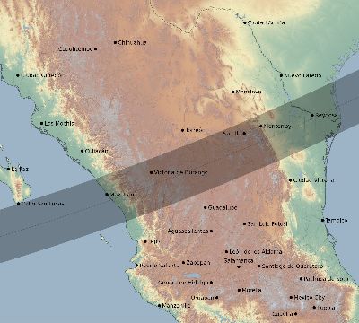 Map of the eclipse path across Mexico on 04/18/2721