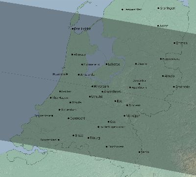 Map of the eclipse path across Netherlands on 04/18/2721